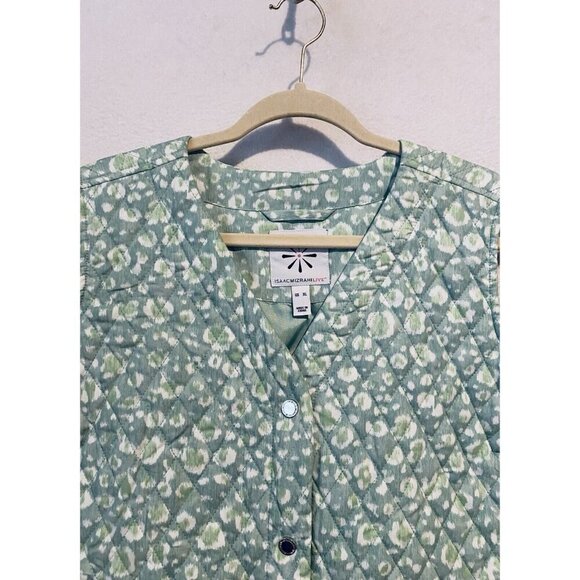 Isaac Mizrahi Live Vest Womens XL Pale Green Quilted Snap Front Pockets Cottage - Picture 3 of 8